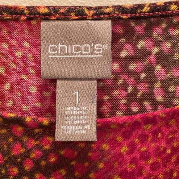 Chico’s CoziSoft Ombré Mix Dolman Knit Tee Animal Red Orange Brown Sz 1 US M - Picture 4 of 8